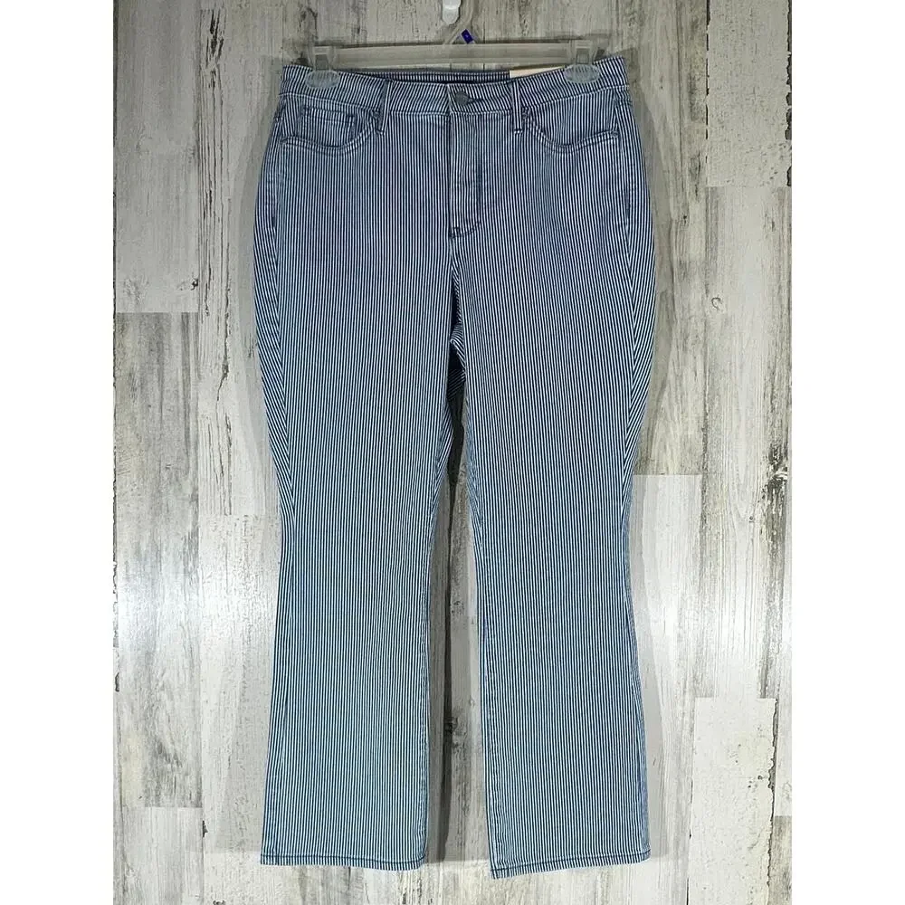 NYDJ Billie Mini Bootcut Ankle‎ Jeans Size 8 (32x27) High Rise Denim Blue Stripe